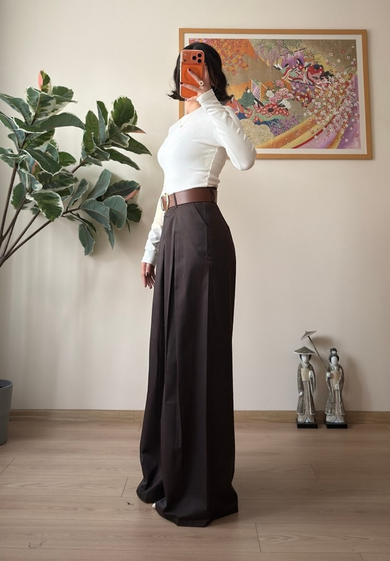 Kiyo Plikaşe Kemerli Pantolon Kahve