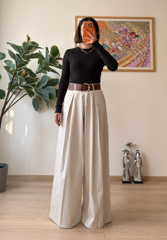 Kiyo Plikaşe Kemerli Pantolon Taş