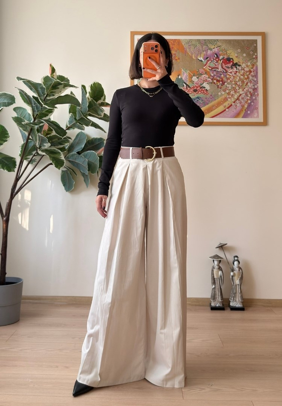 Kiyo Plikaşe Kemerli Pantolon Taş