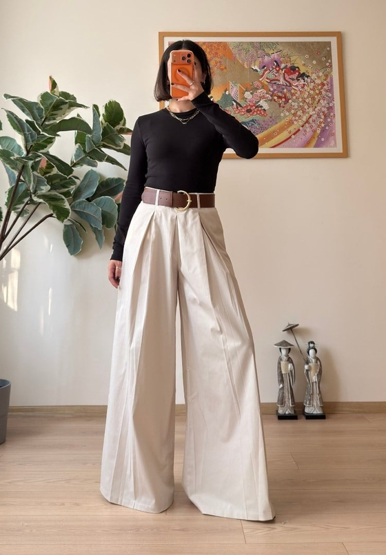 Kiyo Plikaşe Kemerli Pantolon Taş