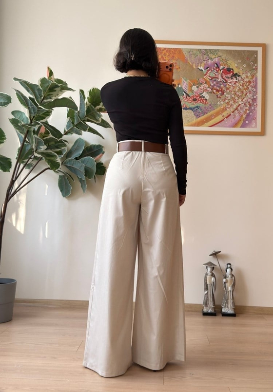 Kiyo Plikaşe Kemerli Pantolon Taş