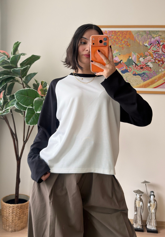 Kontrast Reglan Kol Bisiklet Yaka Sweatshirt Siyah