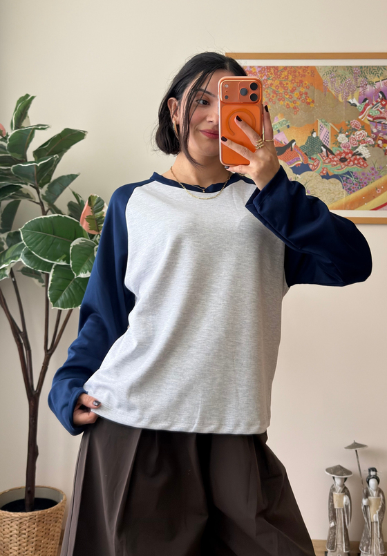 Kontrast Reglan Kol Bisiklet Yaka Sweatshirt Lacivert