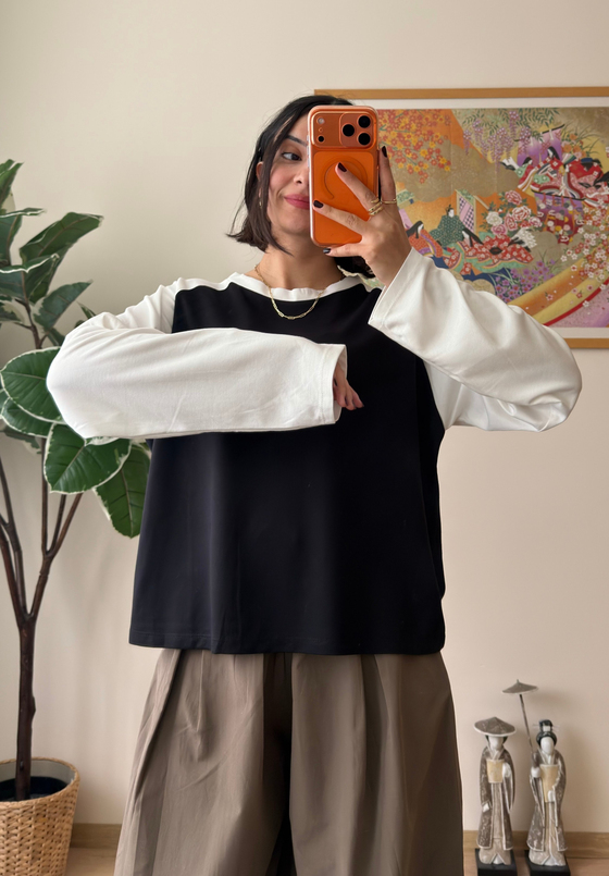 Kontrast Reglan Kol Bisiklet Yaka Sweatshirt Beyaz