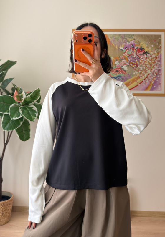 Kontrast Reglan Kol Bisiklet Yaka Sweatshirt Beyaz