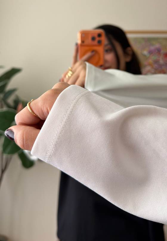 Kontrast Reglan Kol Bisiklet Yaka Sweatshirt Beyaz