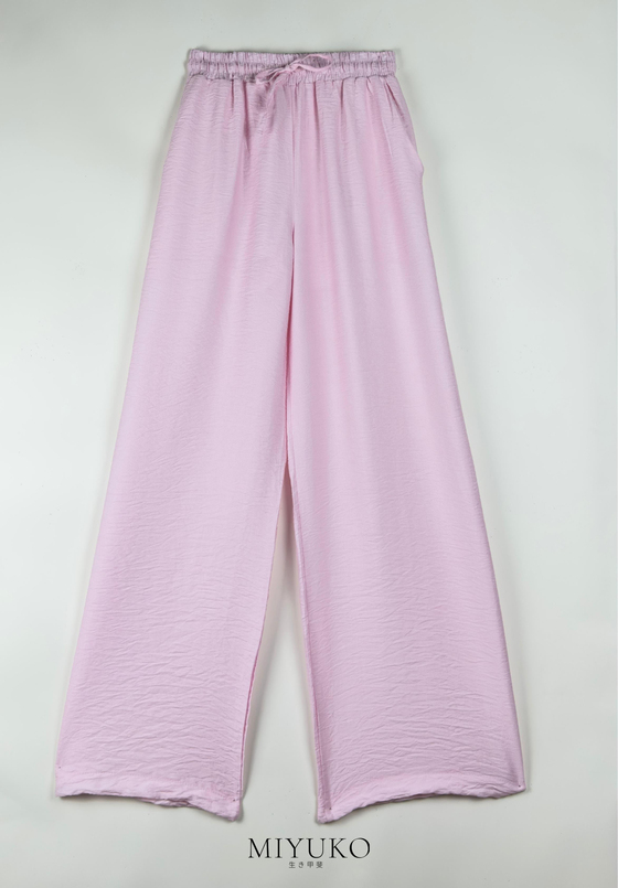 Luya Kırışık Görünümlü Pantolon Pembe