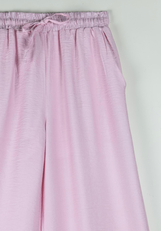 Luya Kırışık Görünümlü Pantolon Pembe
