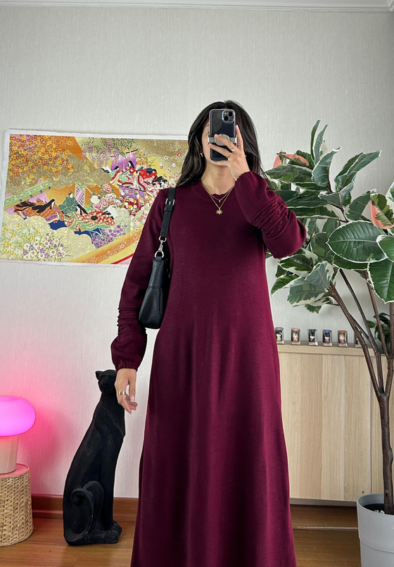 Megumi Triko Elbise Bordo