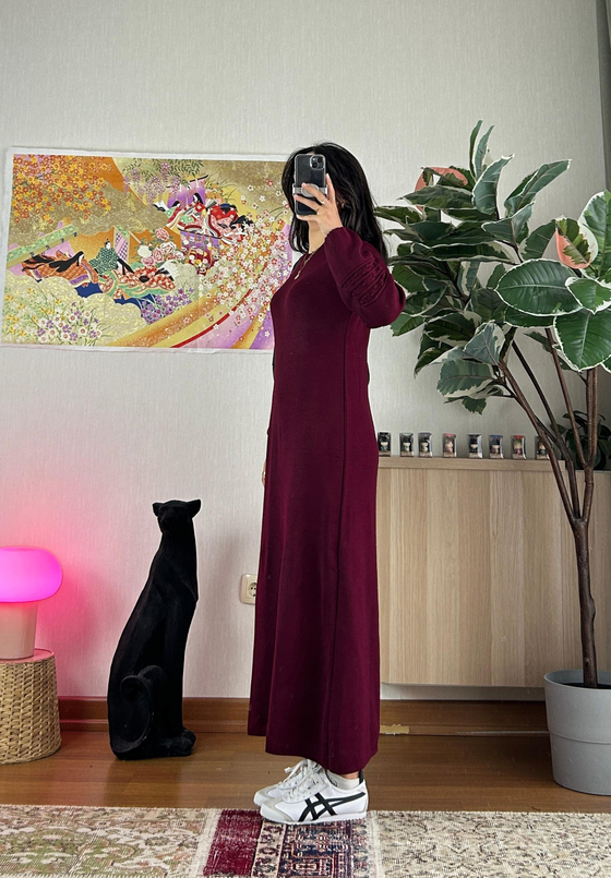 Megumi Triko Elbise Bordo
