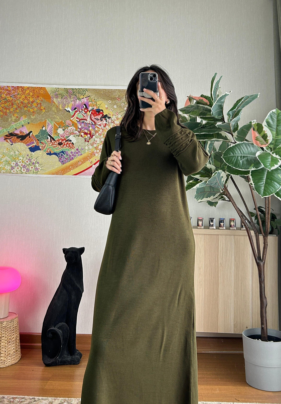 Megumi Triko Elbise Haki