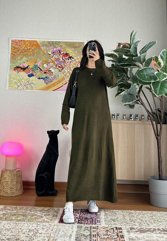 Megumi Triko Elbise Haki
