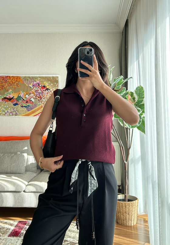 Meina Polo Yaka Süveter Bordo