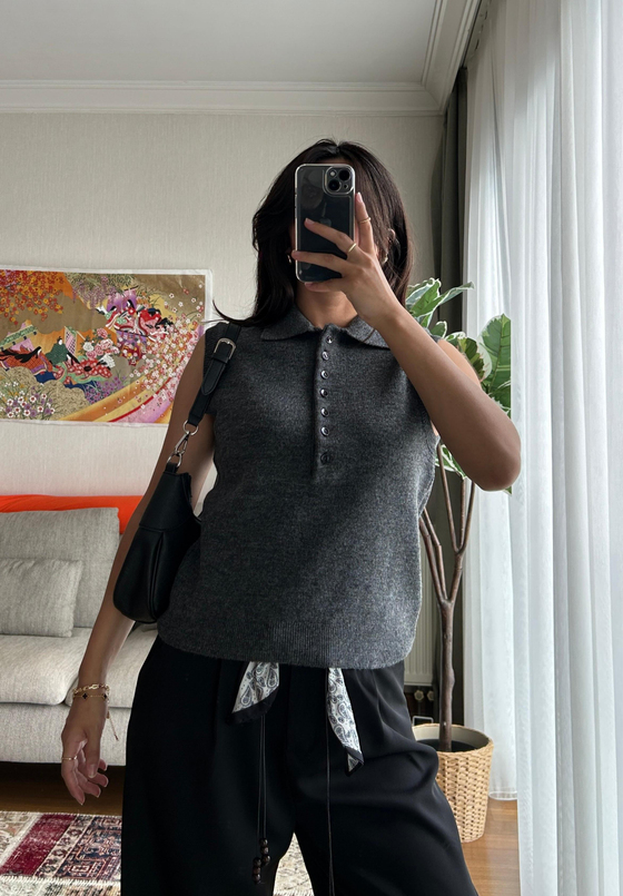 Meina Polo Yaka Süveter Füme 