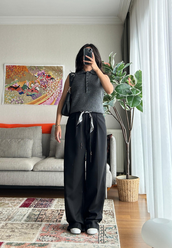 Meina Polo Yaka Süveter Füme 