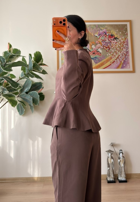 Metal Düğmeli Peplum Ceket Kahve