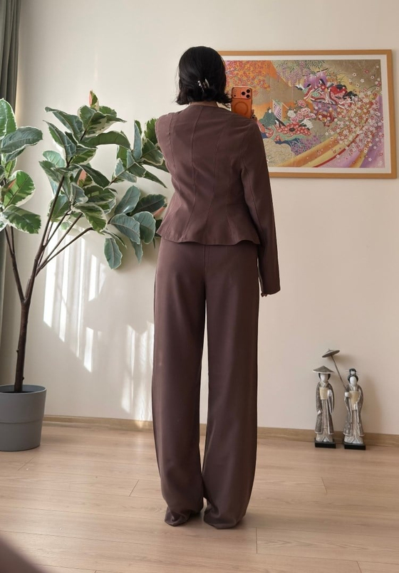 Metal Düğmeli Peplum Ceket Kahve