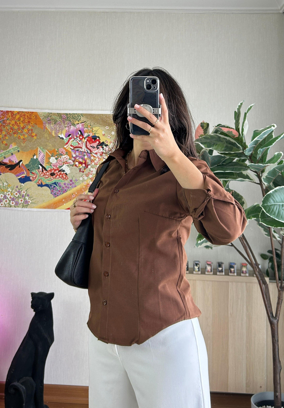 Miho Fit Kesim Düğmeli Gömlek Kahve