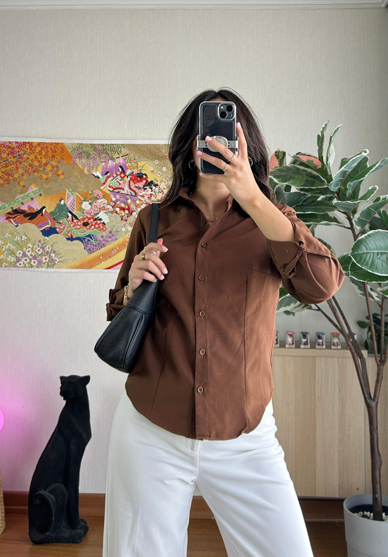 Miho Fit Kesim Düğmeli Gömlek Kahve