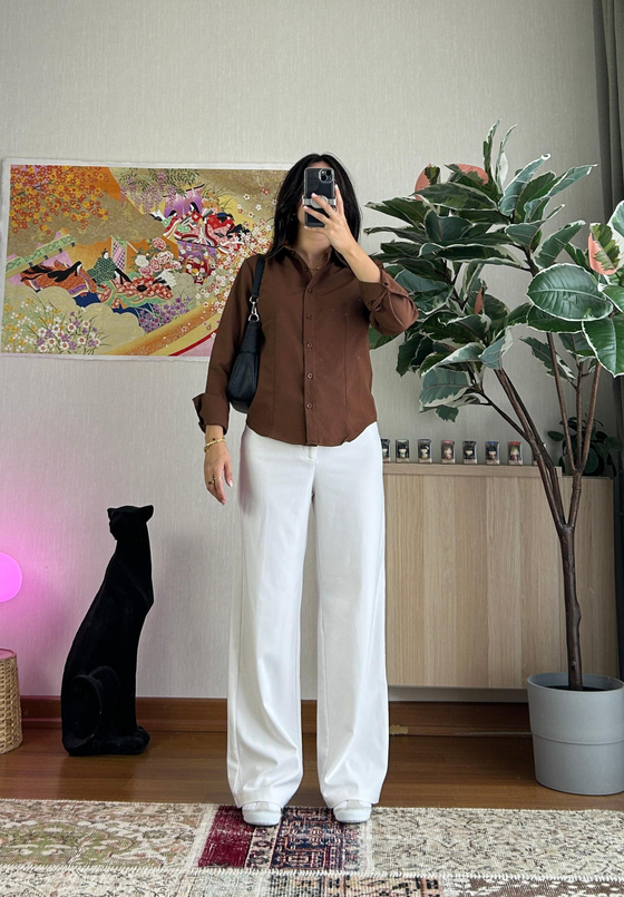 Miho Fit Kesim Düğmeli Gömlek Kahve