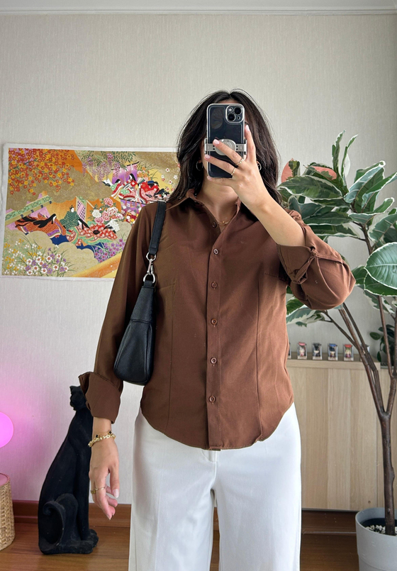 Miho Fit Kesim Düğmeli Gömlek Kahve