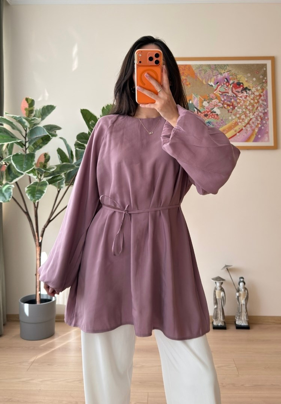 Miki Beli Büzgülü Tunik Gül Kurusu