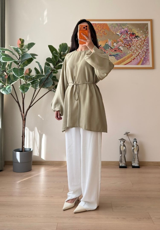 Miki Beli Büzgülü Tunik Olive