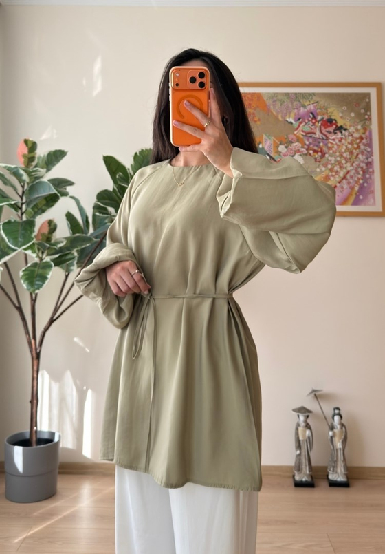 Miki Beli Büzgülü Tunik Olive