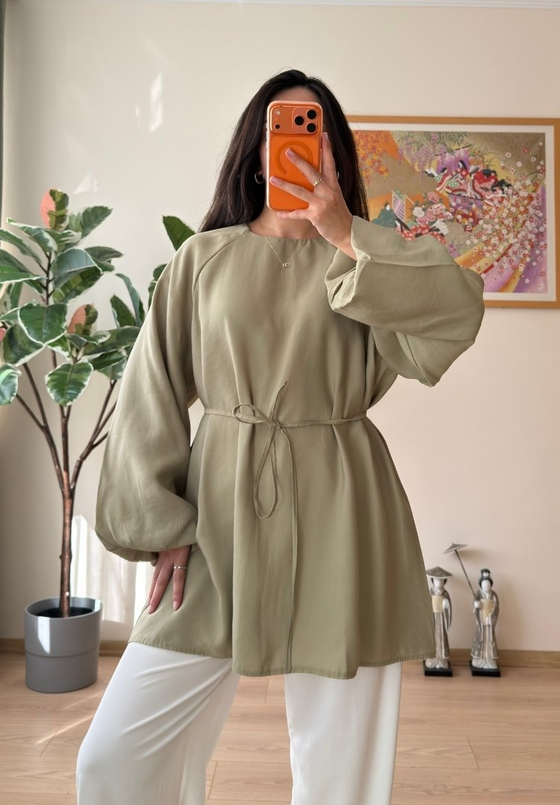 Miki Beli Büzgülü Tunik Olive