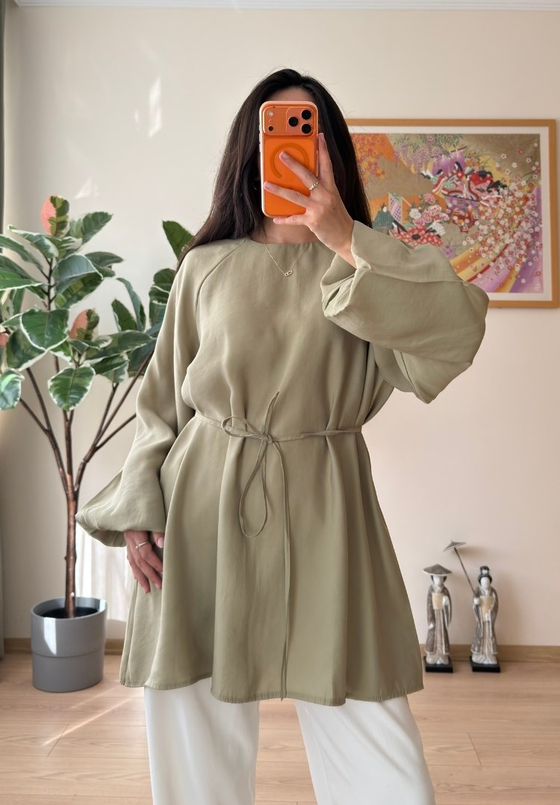 Miki Beli Büzgülü Tunik Olive