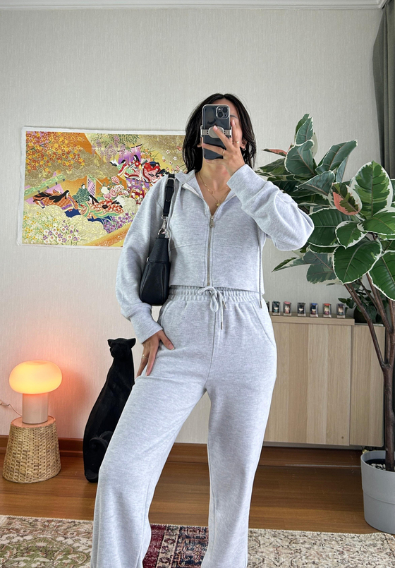 Mio Crop Yüksek Bel Takım Gri