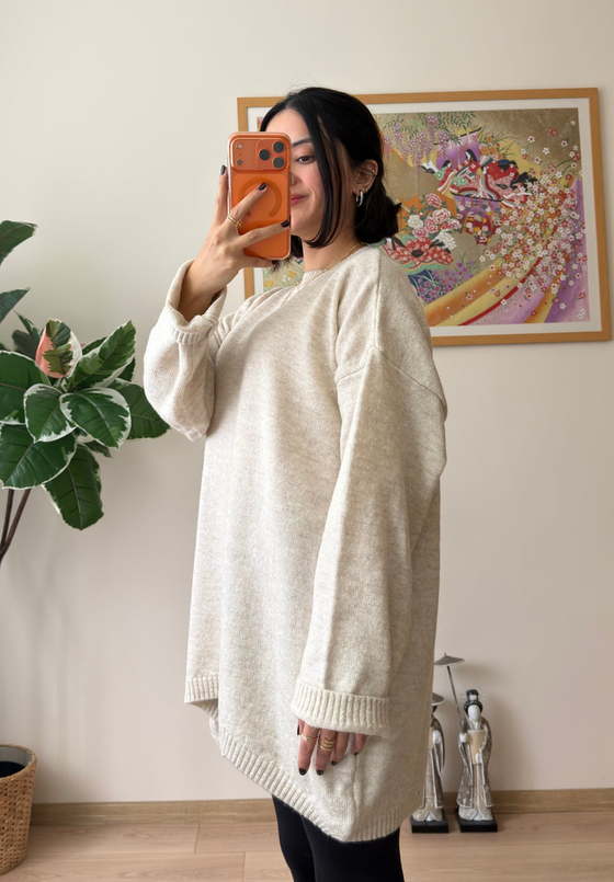 Mirua Basic Oversize Triko Kazak Bej