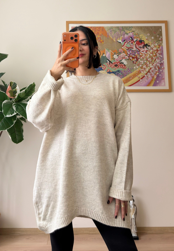 Mirua Basic Oversize Triko Kazak Bej