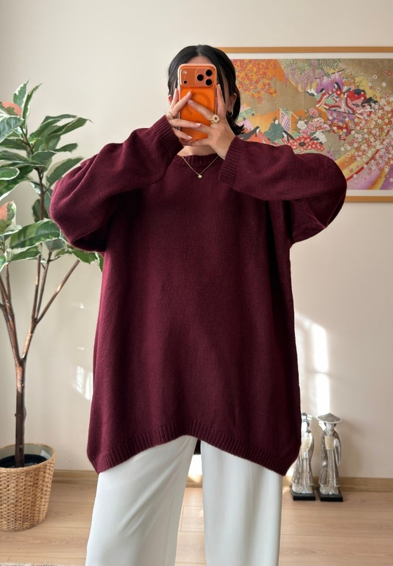 Mirua Basic Oversize Triko Kazak Bordo