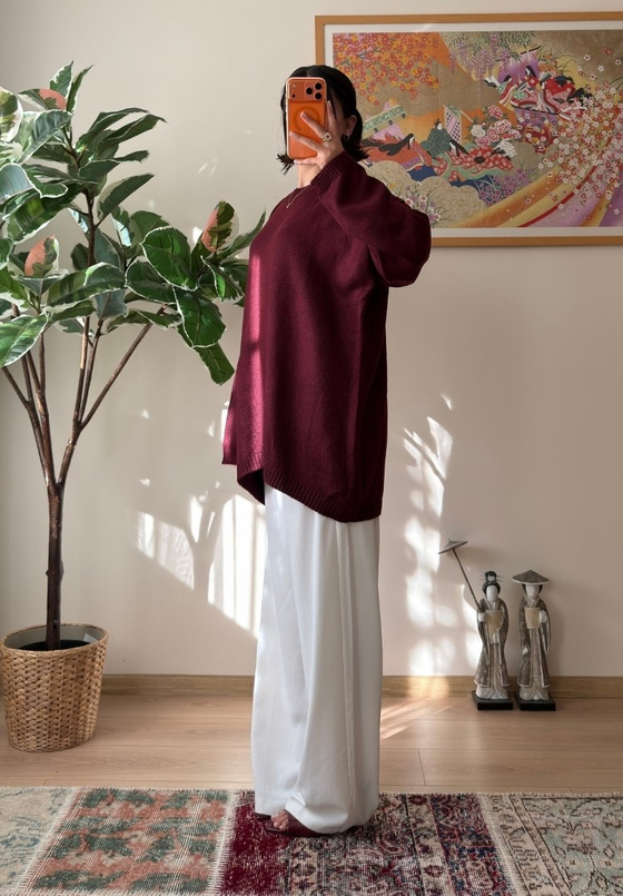 Mirua Basic Oversize Triko Kazak Bordo
