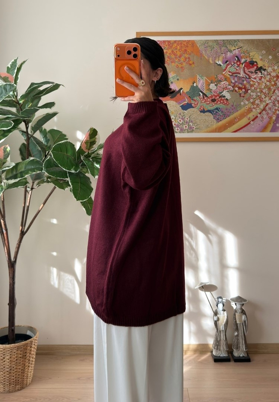 Mirua Basic Oversize Triko Kazak Bordo