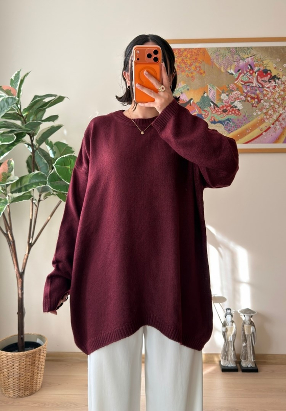 Mirua Basic Oversize Triko Kazak Bordo