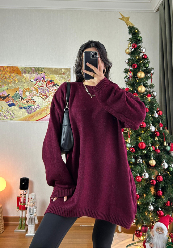 Mirua Basic Oversize Triko Kazak Bordo