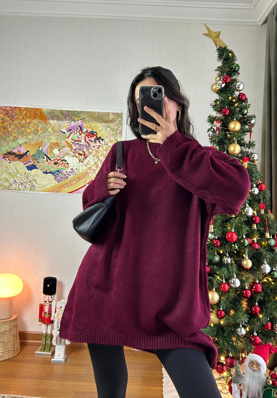 Mirua Basic Oversize Triko Kazak Bordo