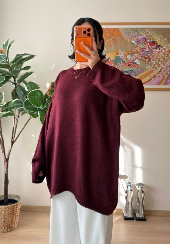 Mirua Basic Oversize Triko Kazak Bordo