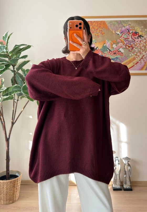 Mirua Basic Oversize Triko Kazak Bordo