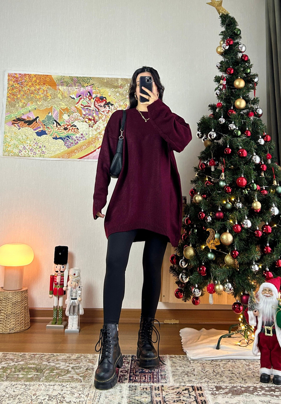 Mirua Basic Oversize Triko Kazak Bordo