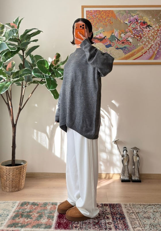Mirua Basic Oversize Triko Kazak Füme