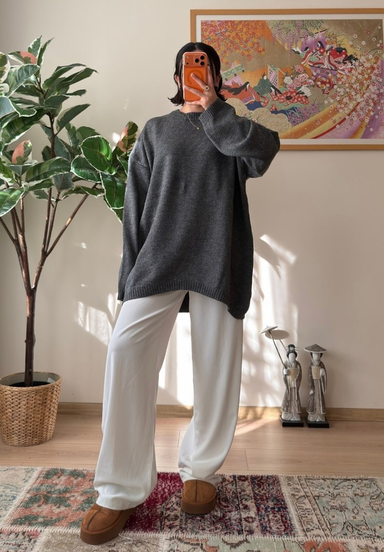 Mirua Basic Oversize Triko Kazak Füme
