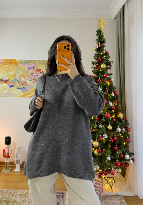 Mirua Basic Oversize Triko Kazak Füme