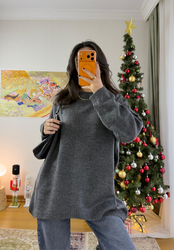 Mirua Basic Oversize Triko Kazak Füme