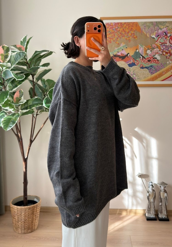 Mirua Basic Oversize Triko Kazak Füme