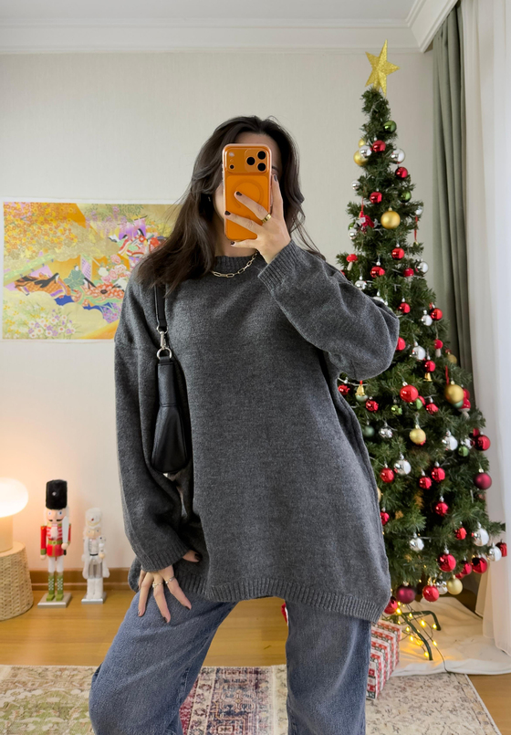 Mirua Basic Oversize Triko Kazak Füme