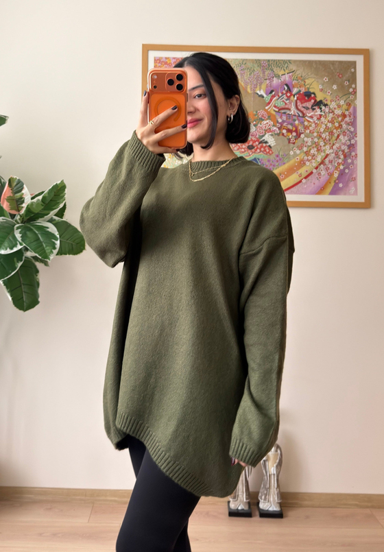 Mirua Basic Oversize Triko Kazak Haki