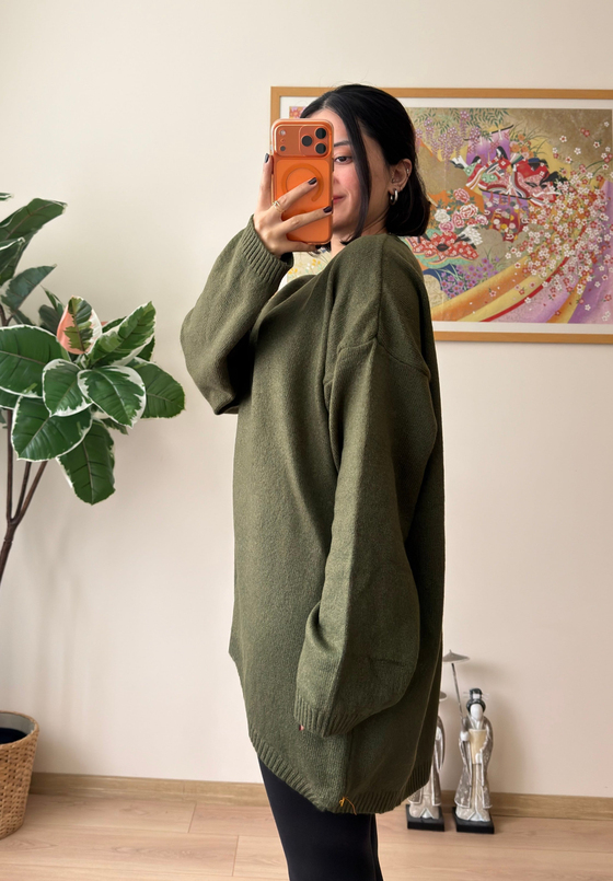 Mirua Basic Oversize Triko Kazak Haki